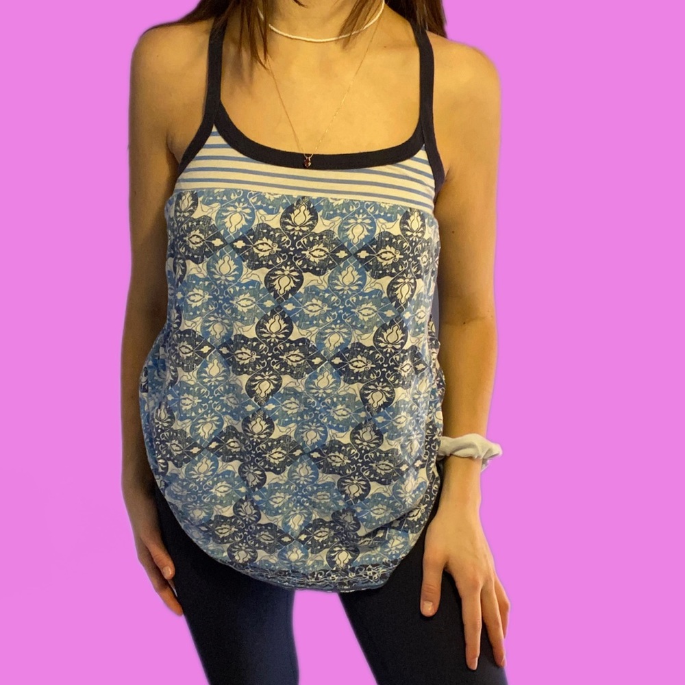 Racer back blue floral tank top